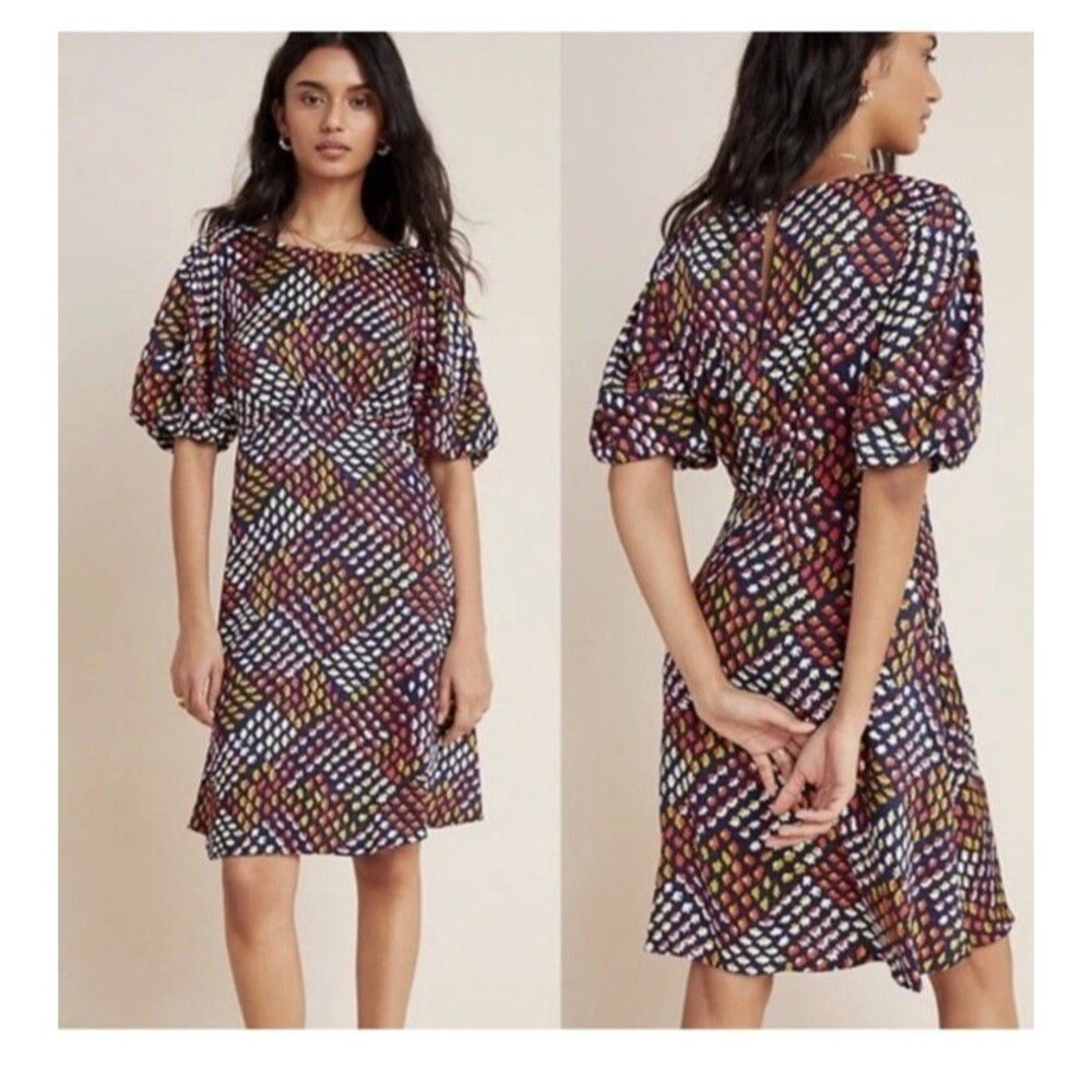 Maeve Anthropologie Melody Puff Sleeve Floral Dress Sz 0 US 4 UK Feminine Career